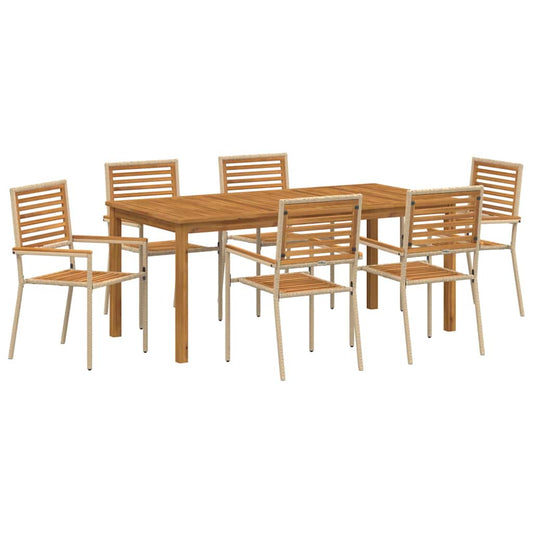 Garden Dining Set 7 pcs Beige Solid Acacia Wood