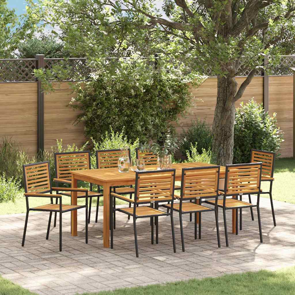 Garden Dining Set 9 pcs Black Solid Acacia Wood