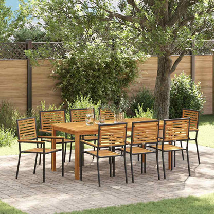 Garden Dining Set 9 pcs Black Solid Acacia Wood