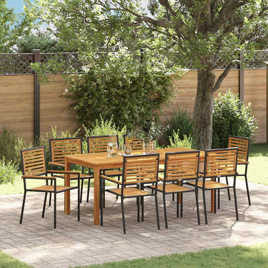 Garden Dining Set 9 pcs Black Solid Acacia Wood