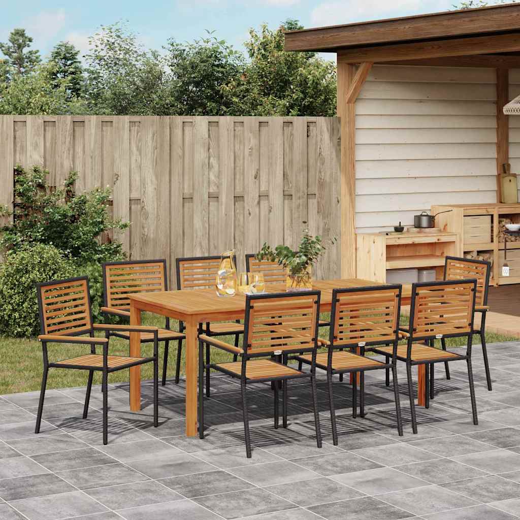Garden Dining Set 9 pcs Black Solid Acacia Wood