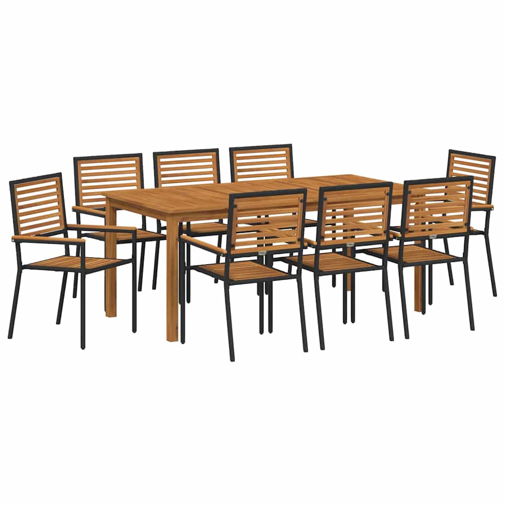 Garden Dining Set 9 pcs Black Solid Acacia Wood