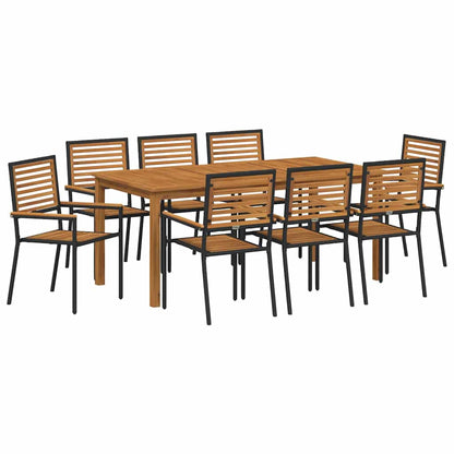 Garden Dining Set 9 pcs Black Solid Acacia Wood