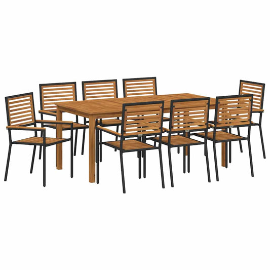 Garden Dining Set 9 pcs Black Solid Acacia Wood