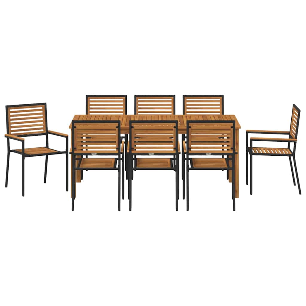 Garden Dining Set 9 pcs Black Solid Acacia Wood