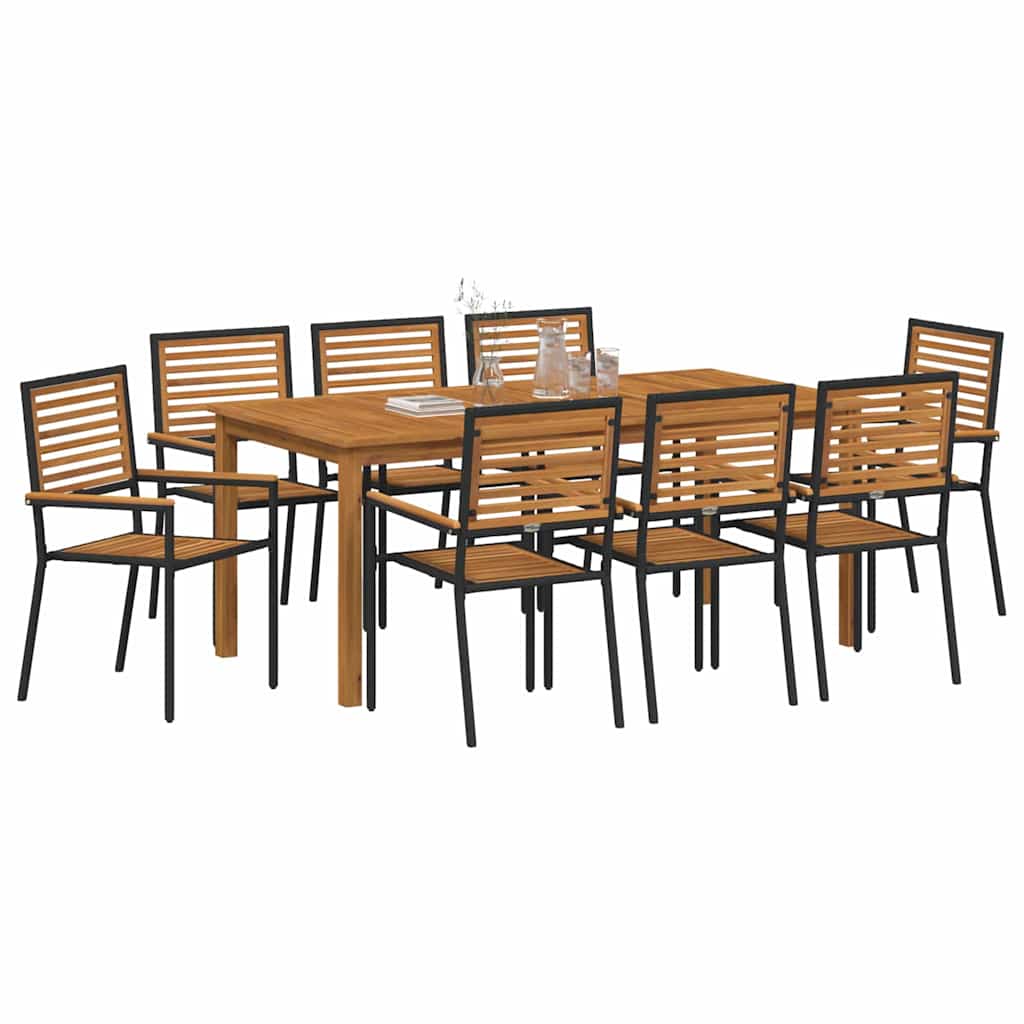 Garden Dining Set 9 pcs Black Solid Acacia Wood