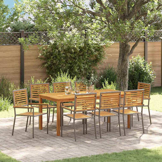 Garden Dining Set 9 pcs Grey Solid Acacia Wood