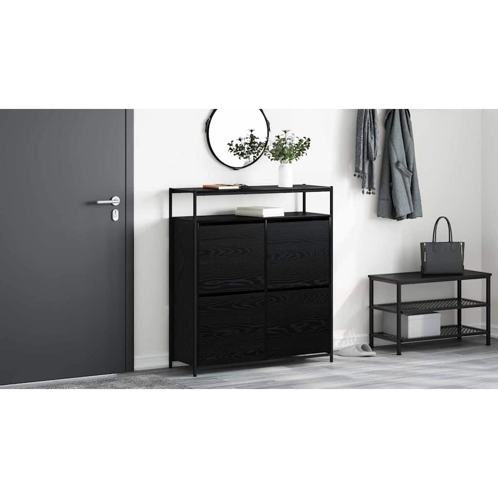 Shoe Cabinet Black Oak 100 x 34 x 112 cm Engineered Wood