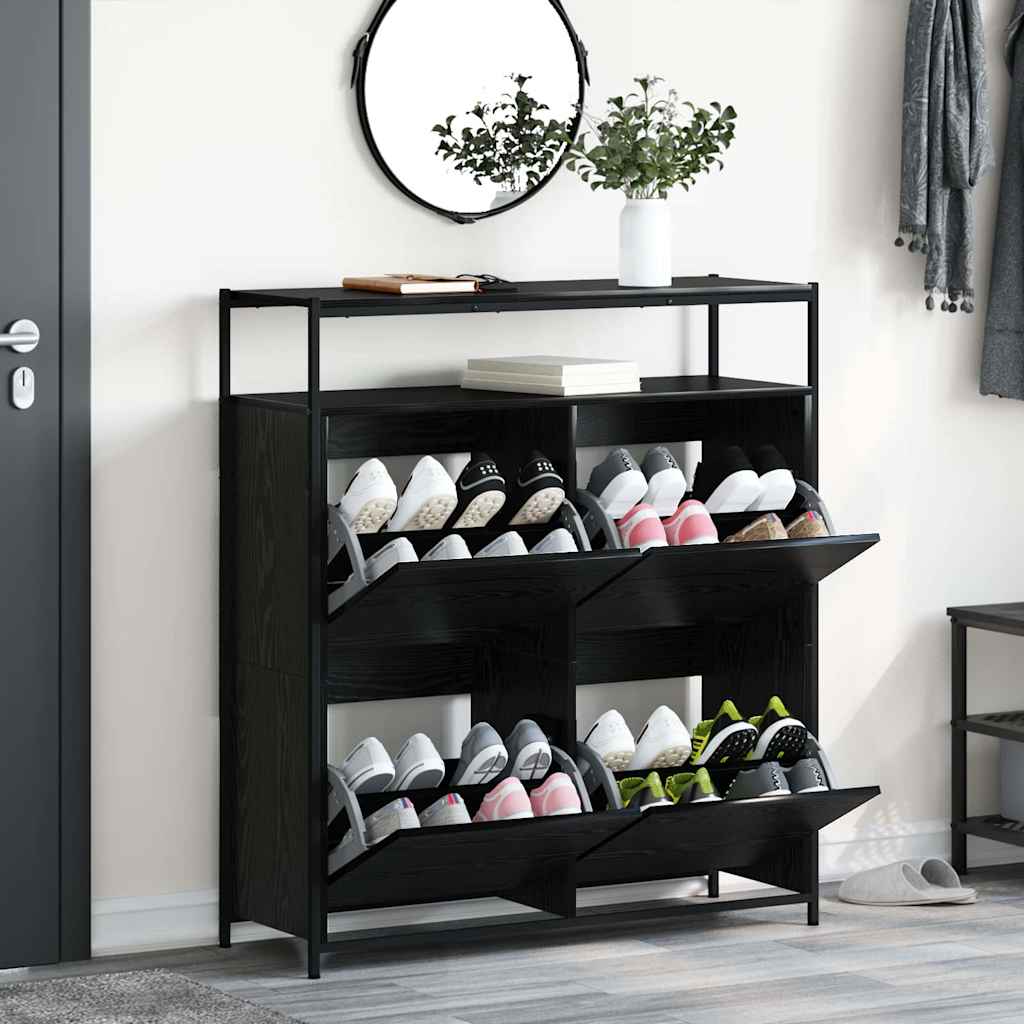 Shoe Cabinet Black Oak 100 x 34 x 112 cm Engineered Wood
