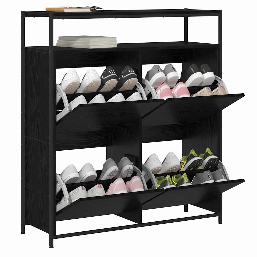 Shoe Cabinet Black Oak 100 x 34 x 112 cm Engineered Wood