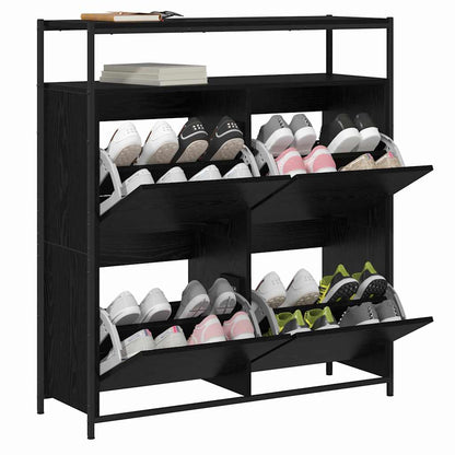 Shoe Cabinet Black Oak 100 x 34 x 112 cm Engineered Wood