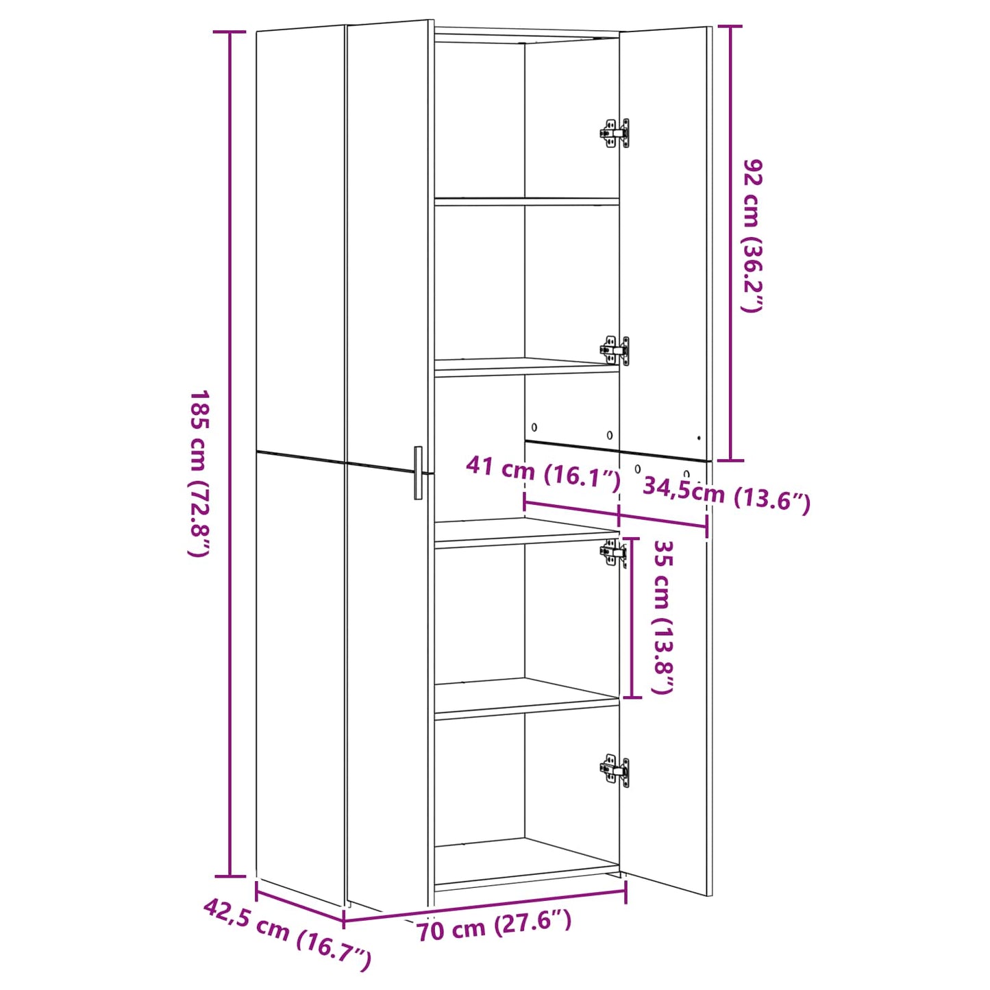 Highboard 2 pcs Artisan Oak 70 x 42.5 x 185 cm