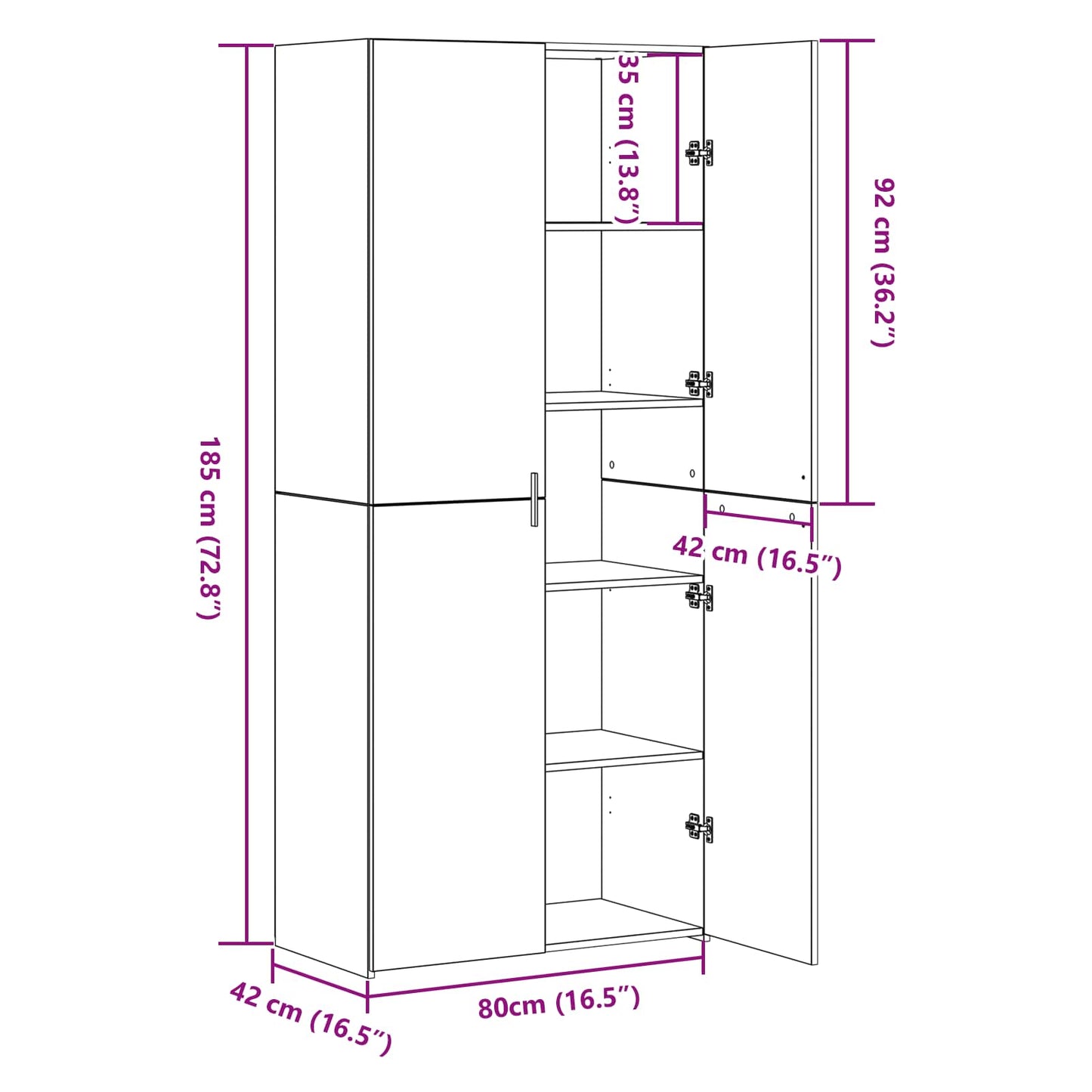Highboard 2 pcs Black Oak 80 x 42 x 185 cm