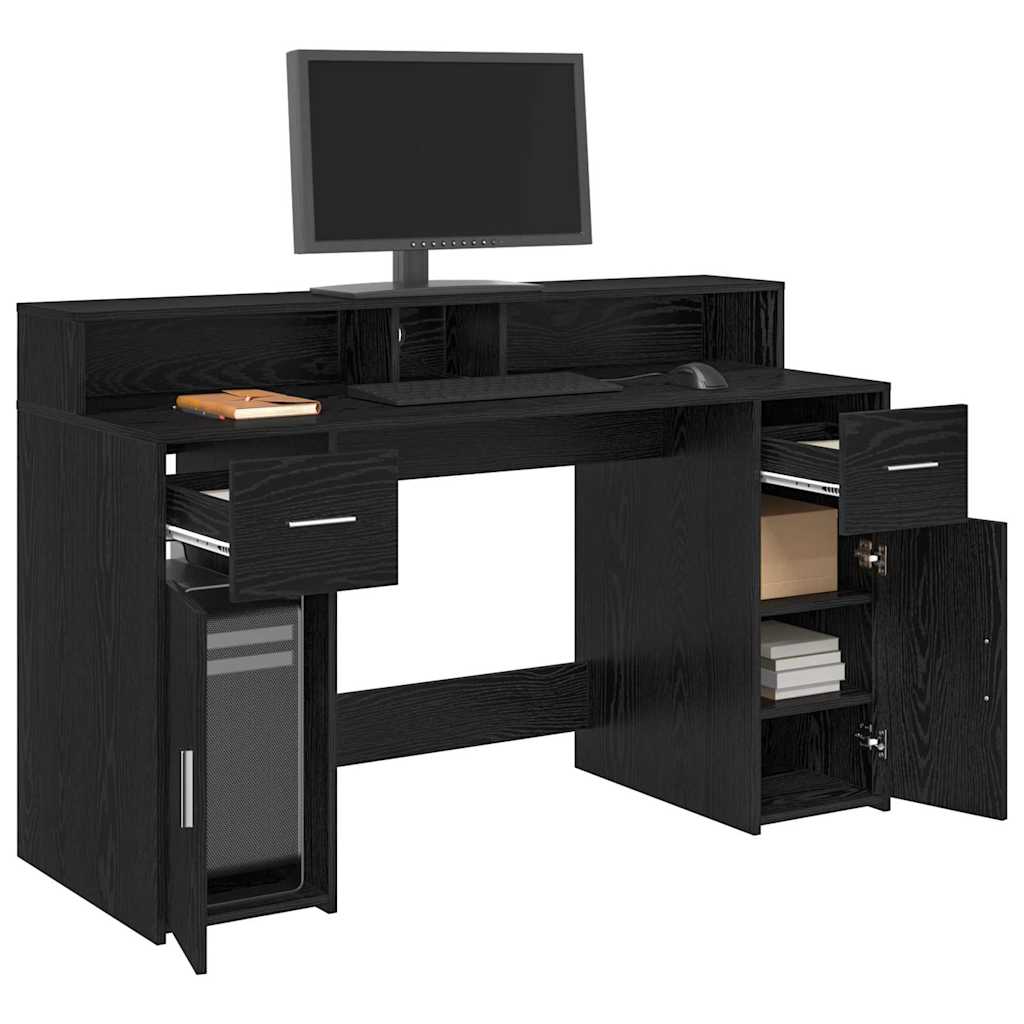 Desk with Drawer Black oak 140 x 55 x 91 cm Engineered wood