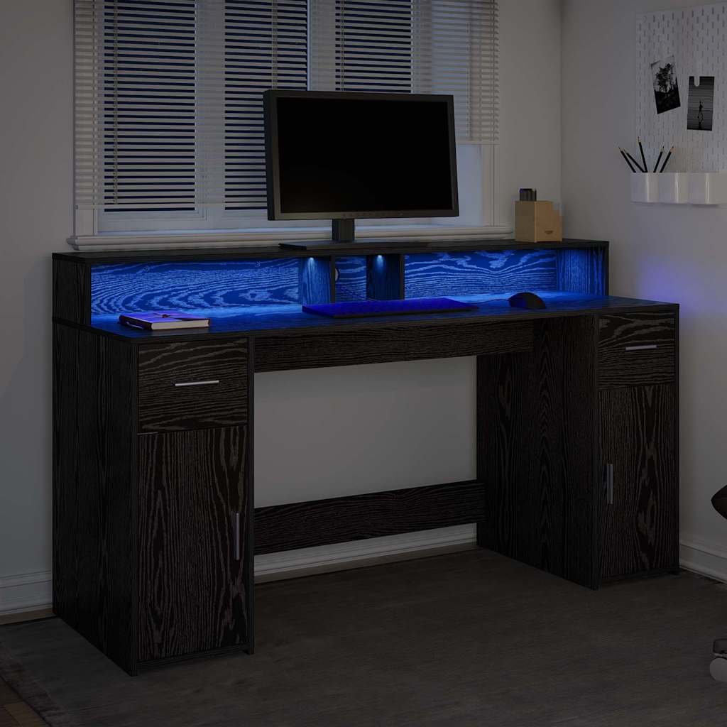 Desk with Drawer Black oak 160 x 55 x 91 cm Engineered wood