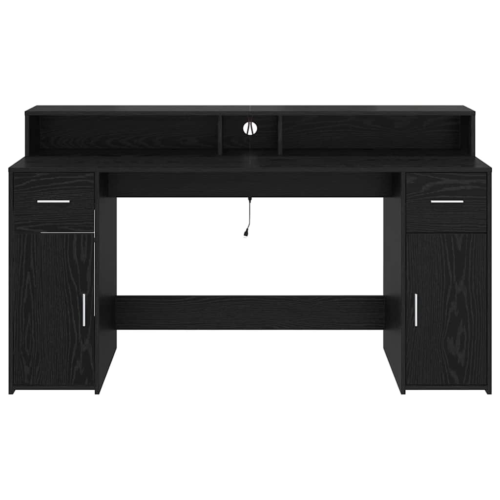 Desk with Drawer Black oak 160 x 55 x 91 cm Engineered wood