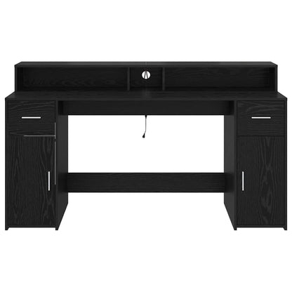 Desk with Drawer Black oak 160 x 55 x 91 cm Engineered wood