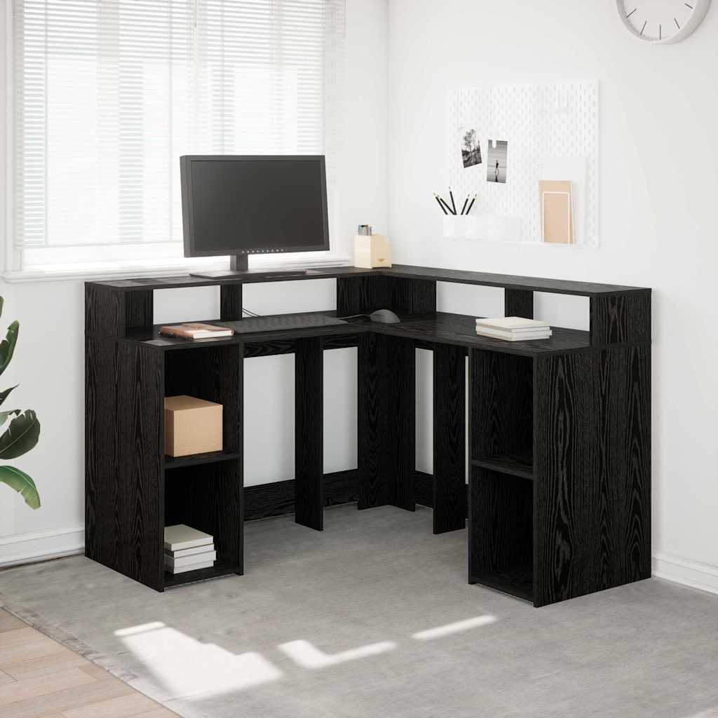 Desk with Shelf Black Oak 130 x 130 x 91 cm Engineered wood