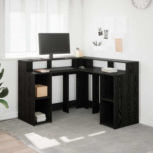 Desk with Shelf Black Oak 130 x 130 x 91 cm Engineered wood
