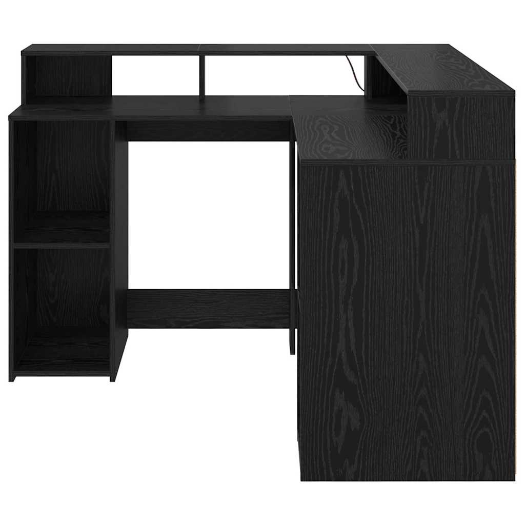 Desk with Shelf Black Oak 130 x 130 x 91 cm Engineered wood