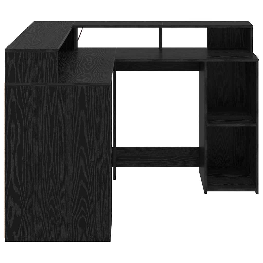 Desk with Shelf Black Oak 130 x 130 x 91 cm Engineered wood