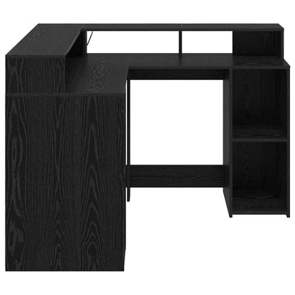 Desk with Shelf Black Oak 130 x 130 x 91 cm Engineered wood