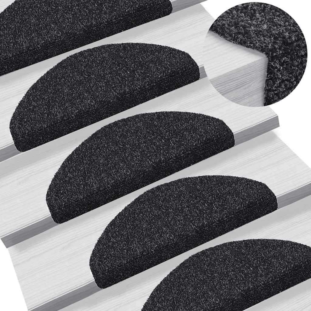 Stair Mats Self-adhesive 30 pcs 65x21x4 cm Black Half Round Large