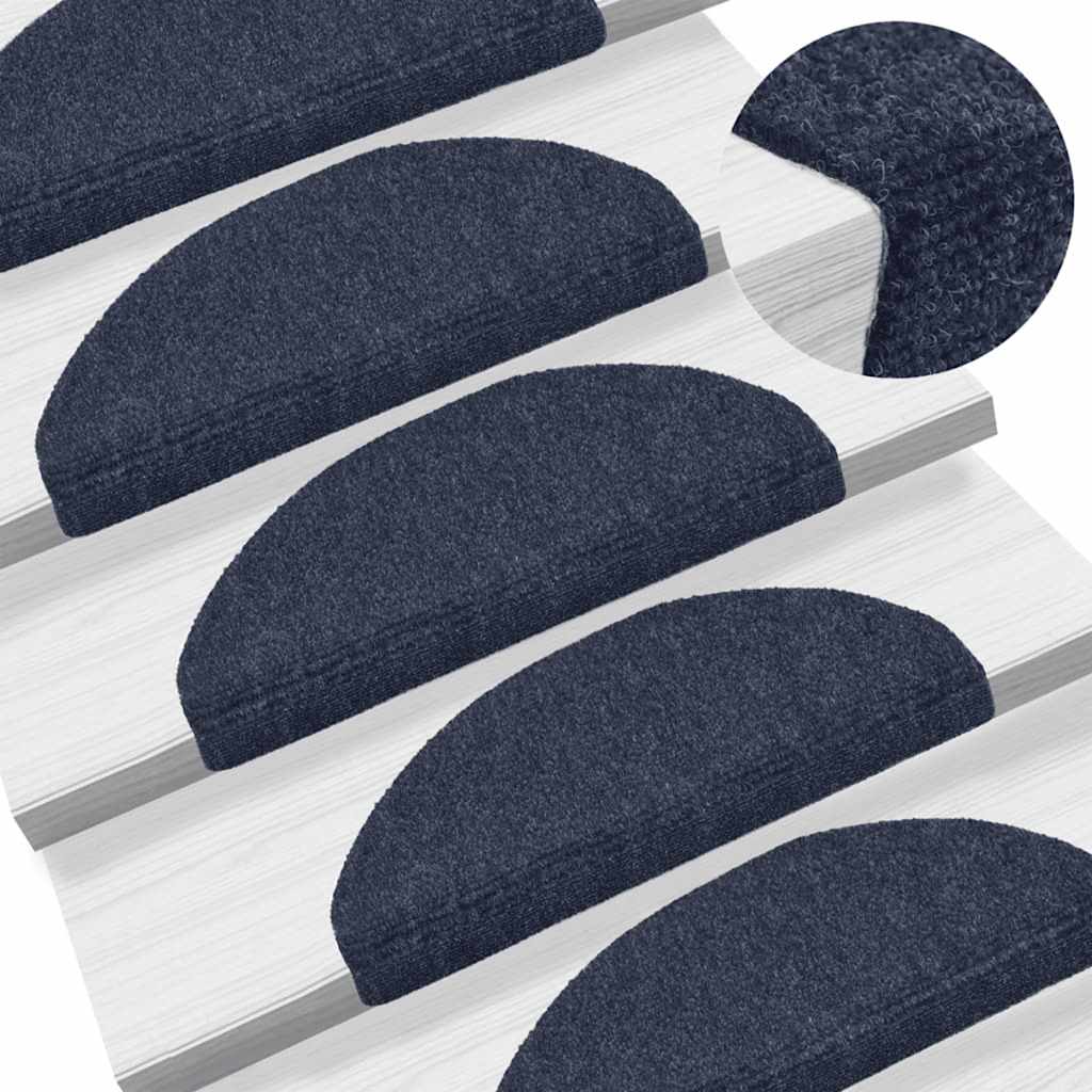 Stair Mats Self-adhesive 30 pcs 65x21x4cm Blue Half Round Large