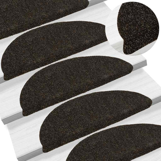 Stair Mats Self-adhesive 20 pcs 56x17x3 cm Dark Brown Half Round