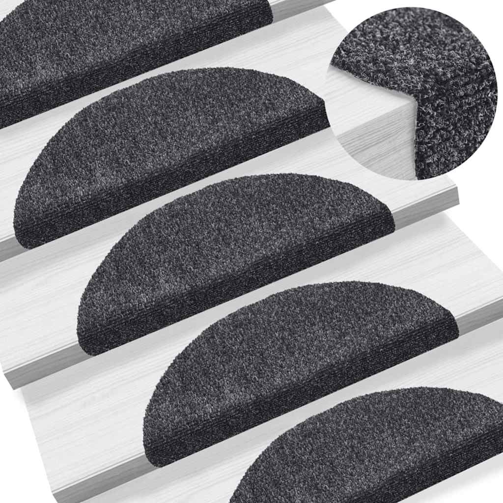 Stair Mats Self-adhesive 30 pcs 56x17x3 cm Dark Grey Half Round