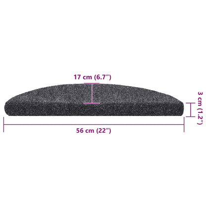 Stair Mats Self-adhesive 30 pcs 56x17x3 cm Dark Grey Half Round