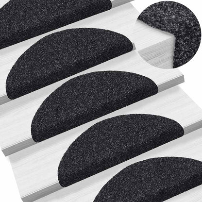 Stair Mats Self-adhesive 30 pcs 56x17x3 cm Black Half Round