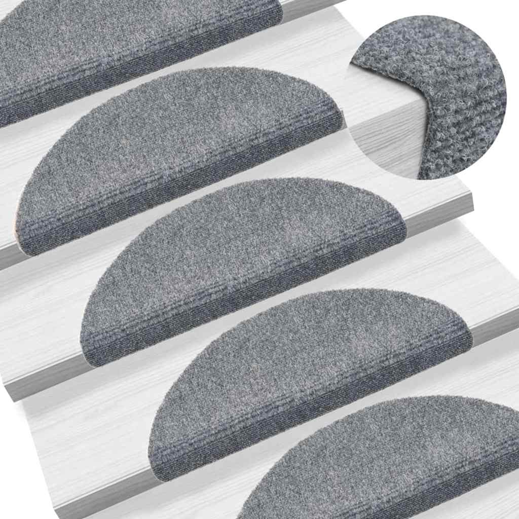 Stair Mats Self-adhesive 30 pcs 56x17x3cm Light Grey Half Round