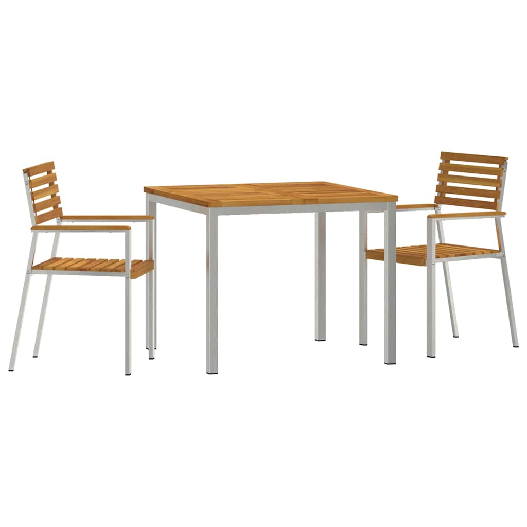 Garden Dining Set 3 pcs Solid Acacia Wood and Stainless Steel