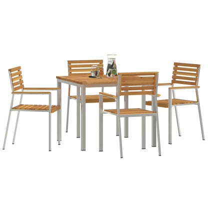 Garden Dining Set 5 pcs Solid Acacia Wood and Stainless Steel