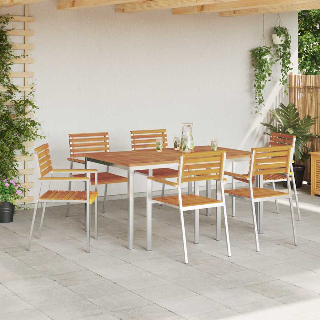 Garden Dining Set 7 pcs Solid Acacia Wood and Stainless Steel
