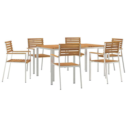Garden Dining Set 7 pcs Solid Acacia Wood and Stainless Steel