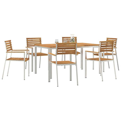 Garden Dining Set 7 pcs Solid Acacia Wood and Stainless Steel