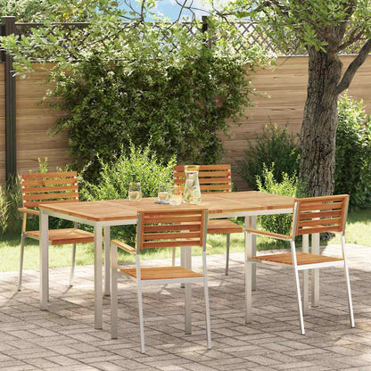 Garden Dining Set 5 pcs Solid Acacia Wood and Stainless Steel