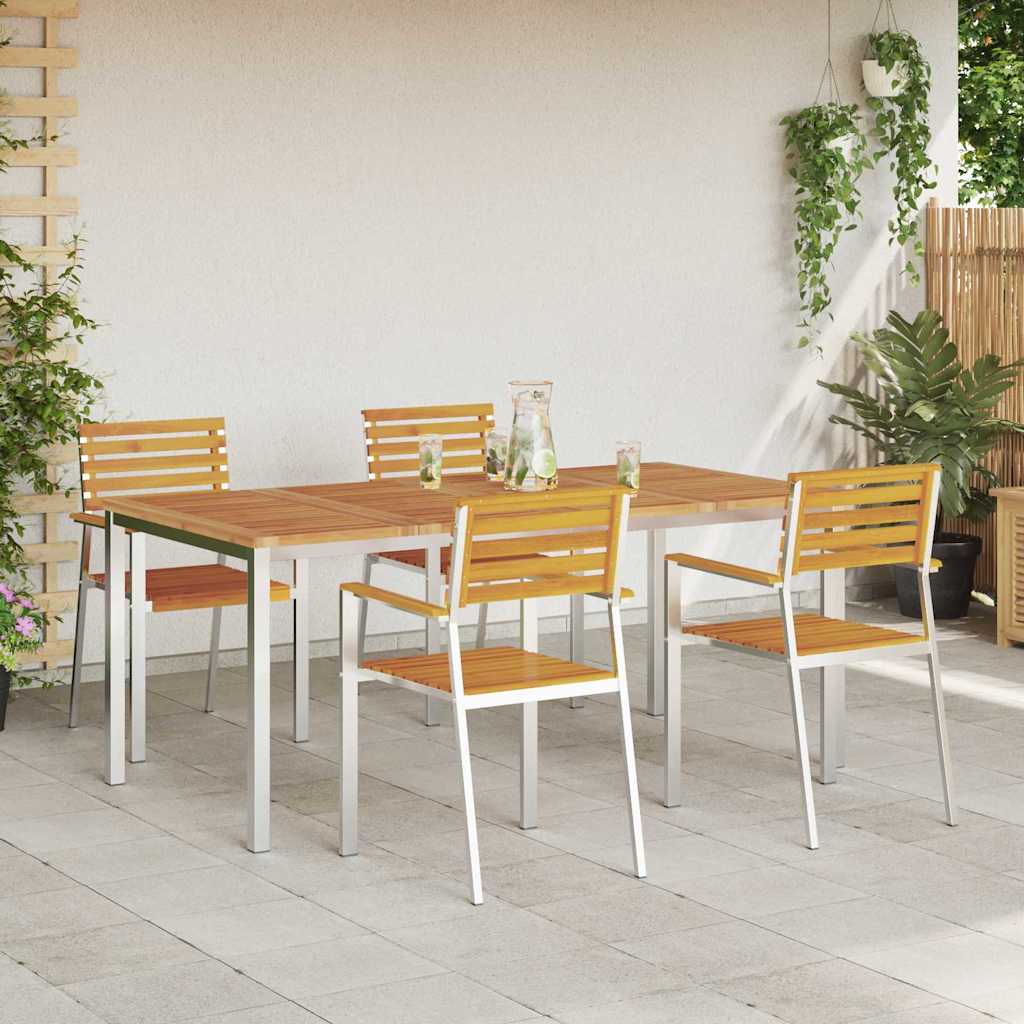 Garden Dining Set 5 pcs Solid Acacia Wood and Stainless Steel