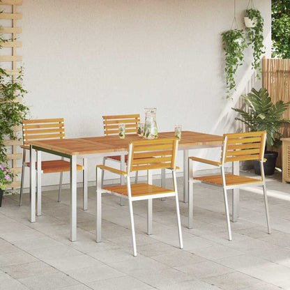Garden Dining Set 5 pcs Solid Acacia Wood and Stainless Steel