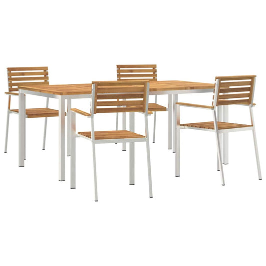 Garden Dining Set 5 pcs Solid Acacia Wood and Stainless Steel