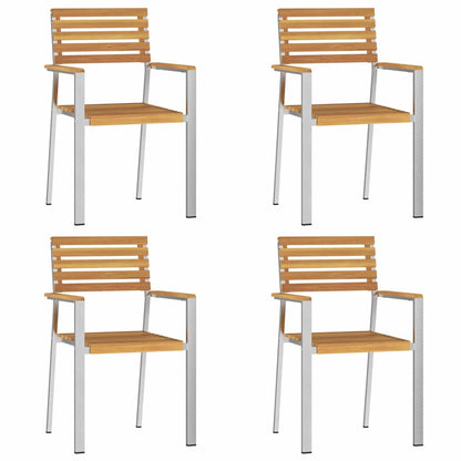 Garden Dining Set 5 pcs Solid Acacia Wood and Stainless Steel