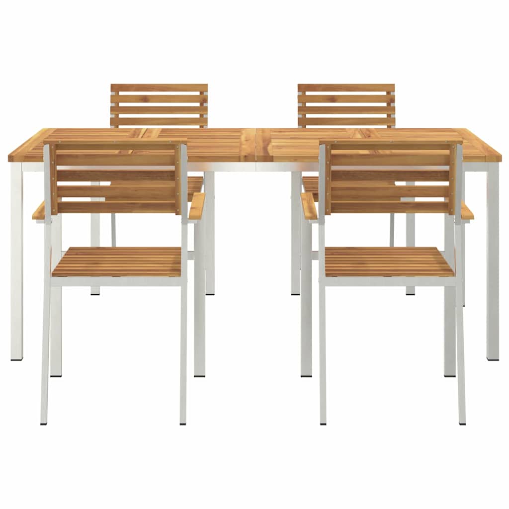 Garden Dining Set 5 pcs Solid Acacia Wood and Stainless Steel