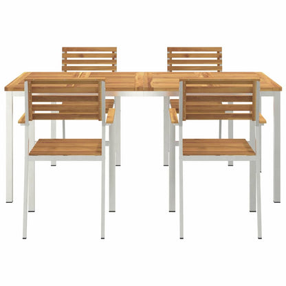 Garden Dining Set 5 pcs Solid Acacia Wood and Stainless Steel