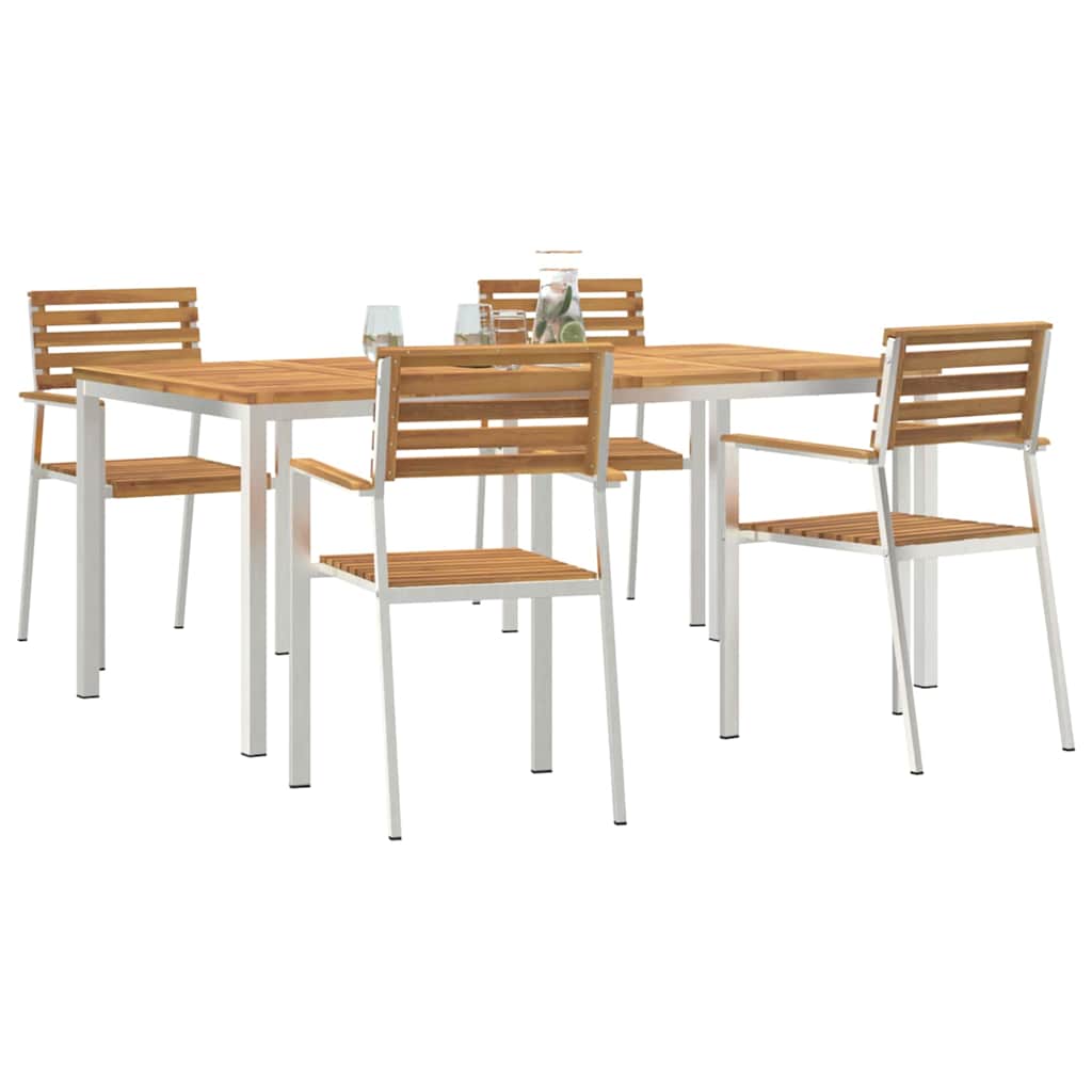 Garden Dining Set 5 pcs Solid Acacia Wood and Stainless Steel