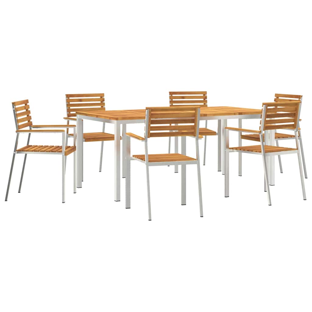 Garden Dining Set 7 pcs Solid Acacia Wood and Stainless Steel