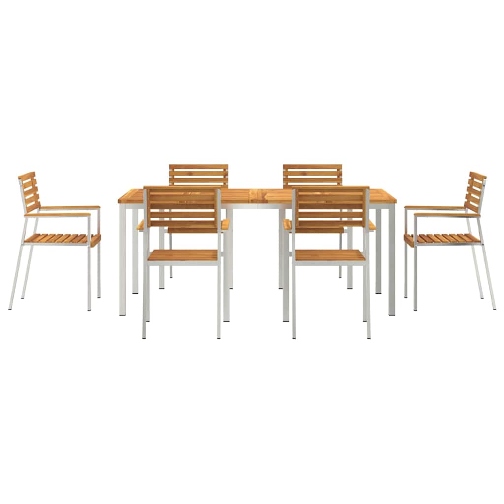 Garden Dining Set 7 pcs Solid Acacia Wood and Stainless Steel