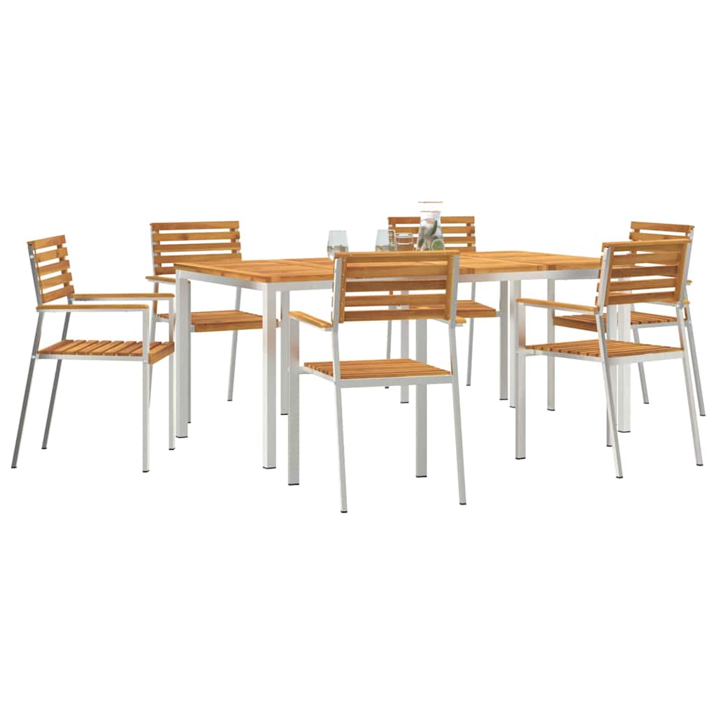 Garden Dining Set 7 pcs Solid Acacia Wood and Stainless Steel