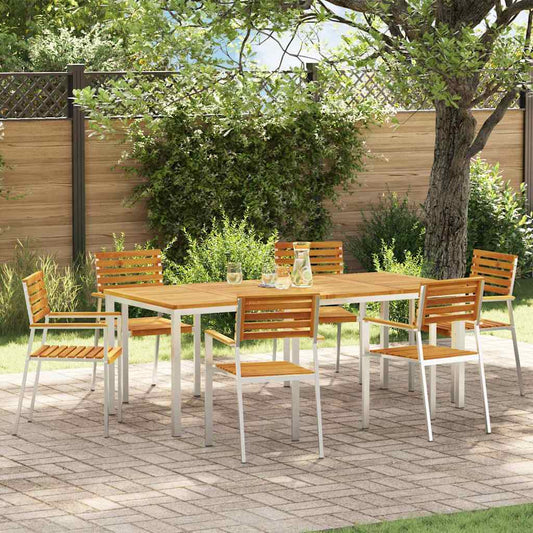 Garden Dining Set 7 pcs Solid Acacia Wood and Stainless Steel